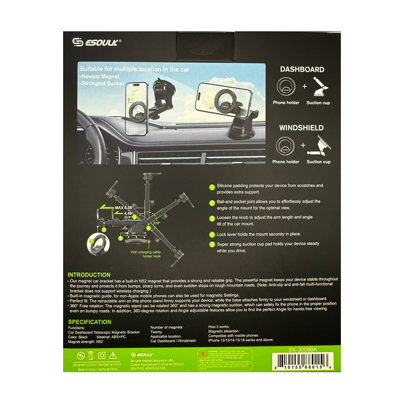 ESOULK Sliding Arm Car Phone Holder Dashboard and Windshield