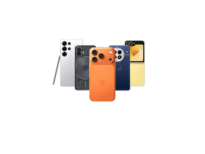 Smartphones from several brands lined up for repair